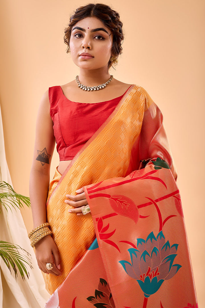 Fuel Yellow Paithani Silk Saree