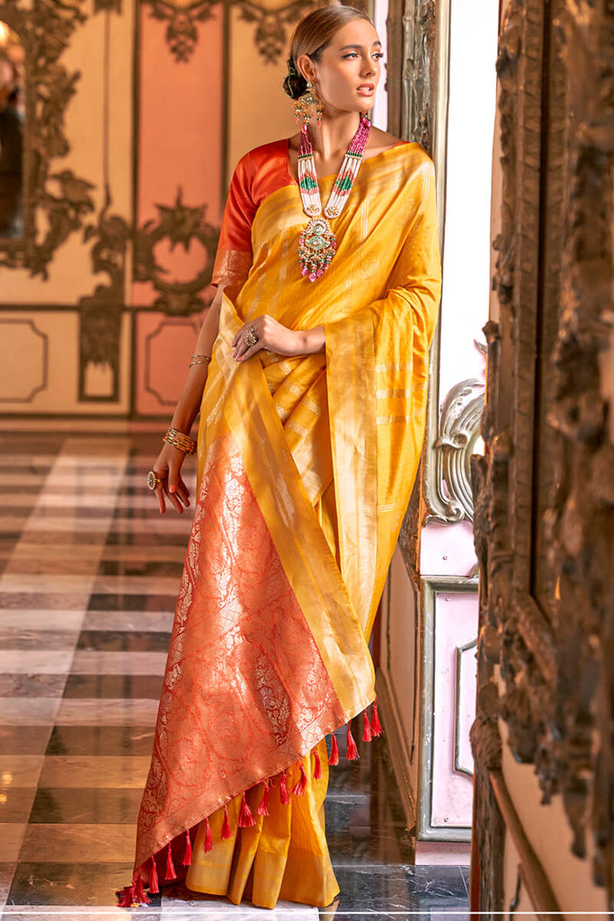 Fuel Yellow Soft Banarasi Silk Saree