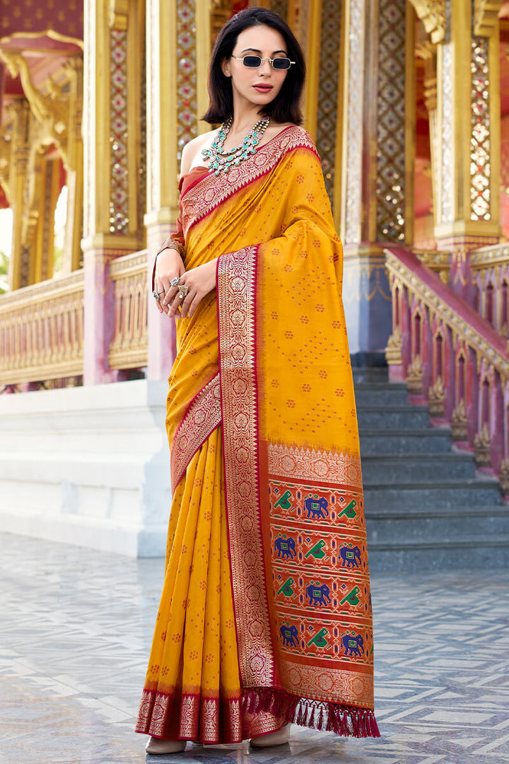 Fuel Yellow Tussar Silk Saree