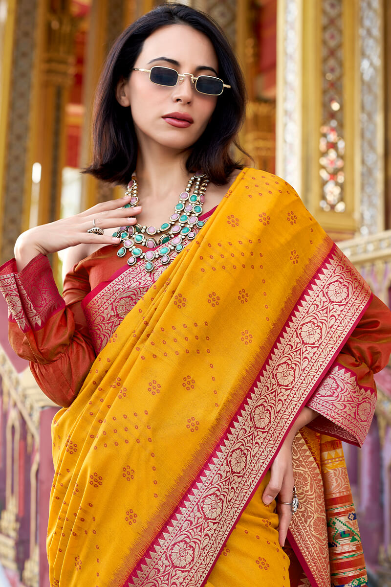 Fuel Yellow Tussar Silk Saree