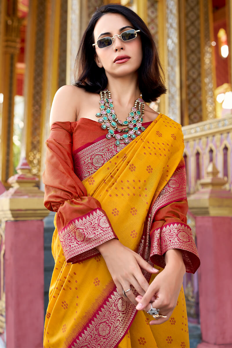 Fuel Yellow Tussar Silk Saree