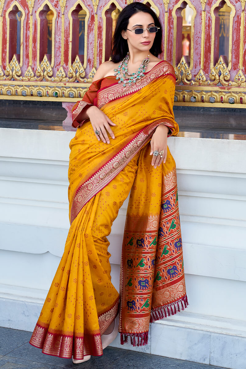 Fuel Yellow Tussar Silk Saree