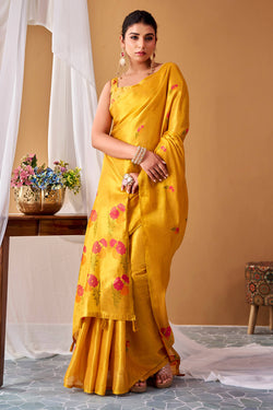 Fuel Yellow Zari Woven Banarasi Tissue Silk Saree