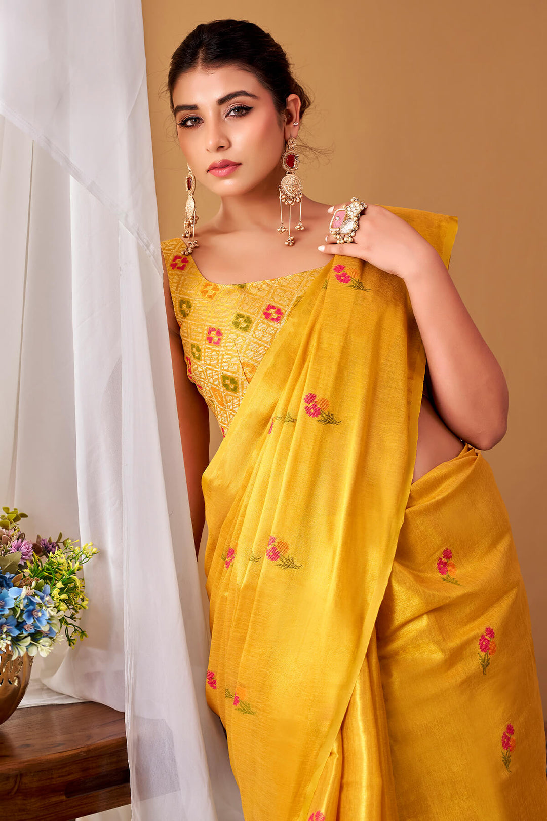 Fuel Yellow Zari Woven Banarasi Tissue Silk Saree
