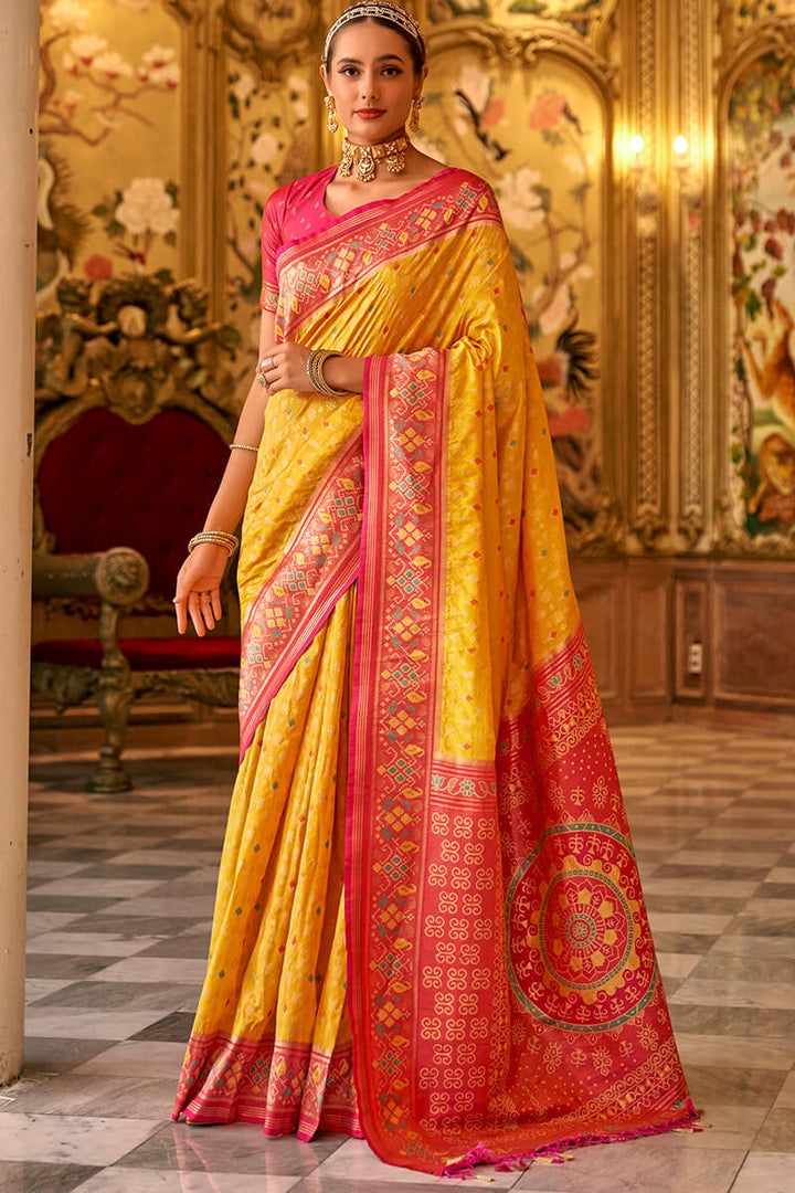 Fuel Yellow Zari Woven Soft Banarasi Silk Saree