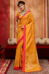 Fuel Yellow Zari Woven Soft Banarasi Silk Saree