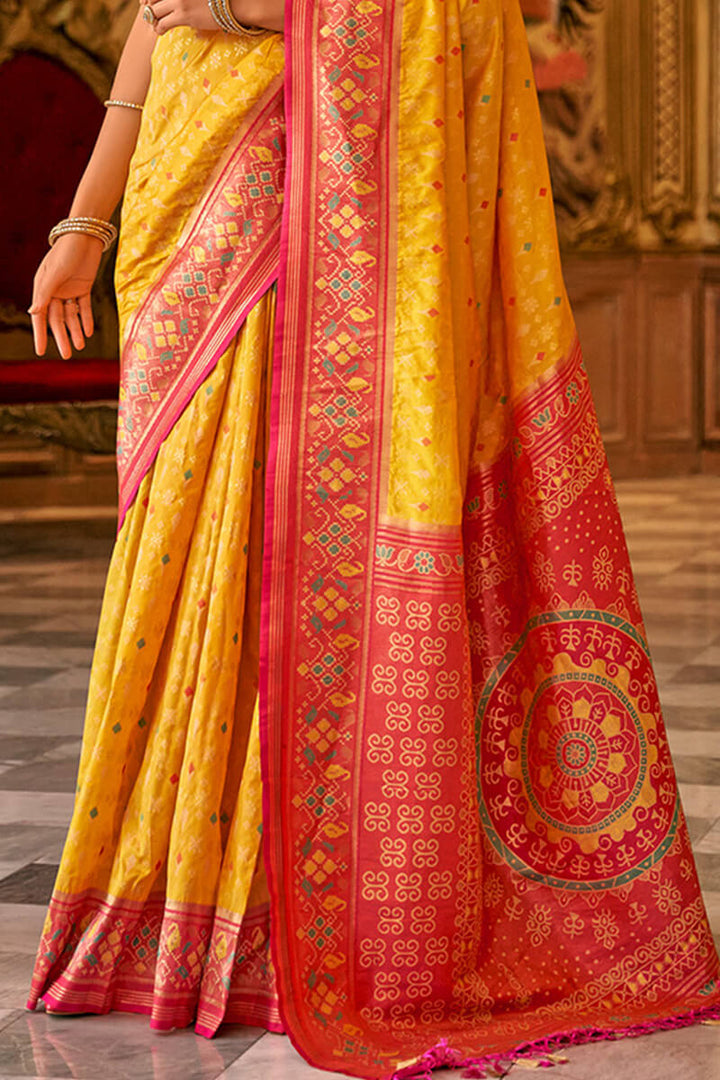 Fuel Yellow Zari Woven Soft Banarasi Silk Saree