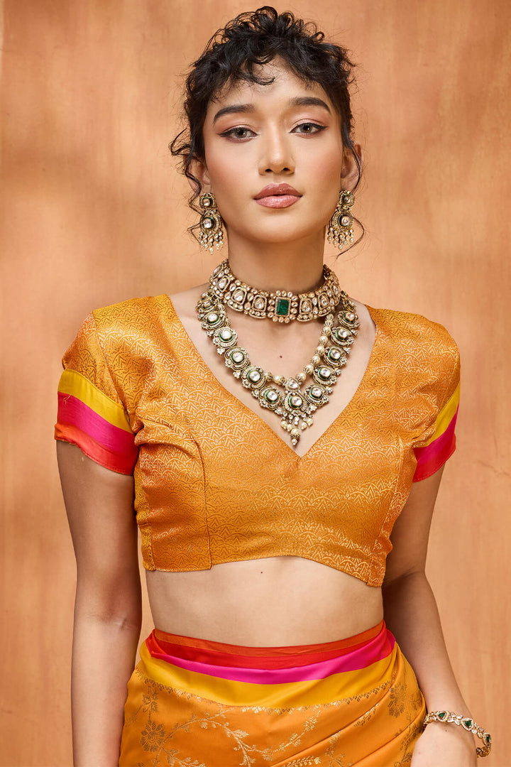 Fuel Yellow Zari Woven Soft Banarasi Silk Saree