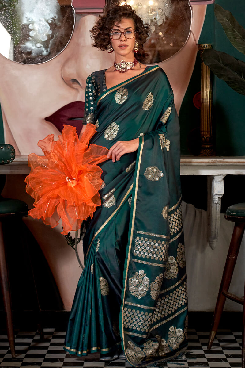 Gable Green Banarasi Satin Silk Saree