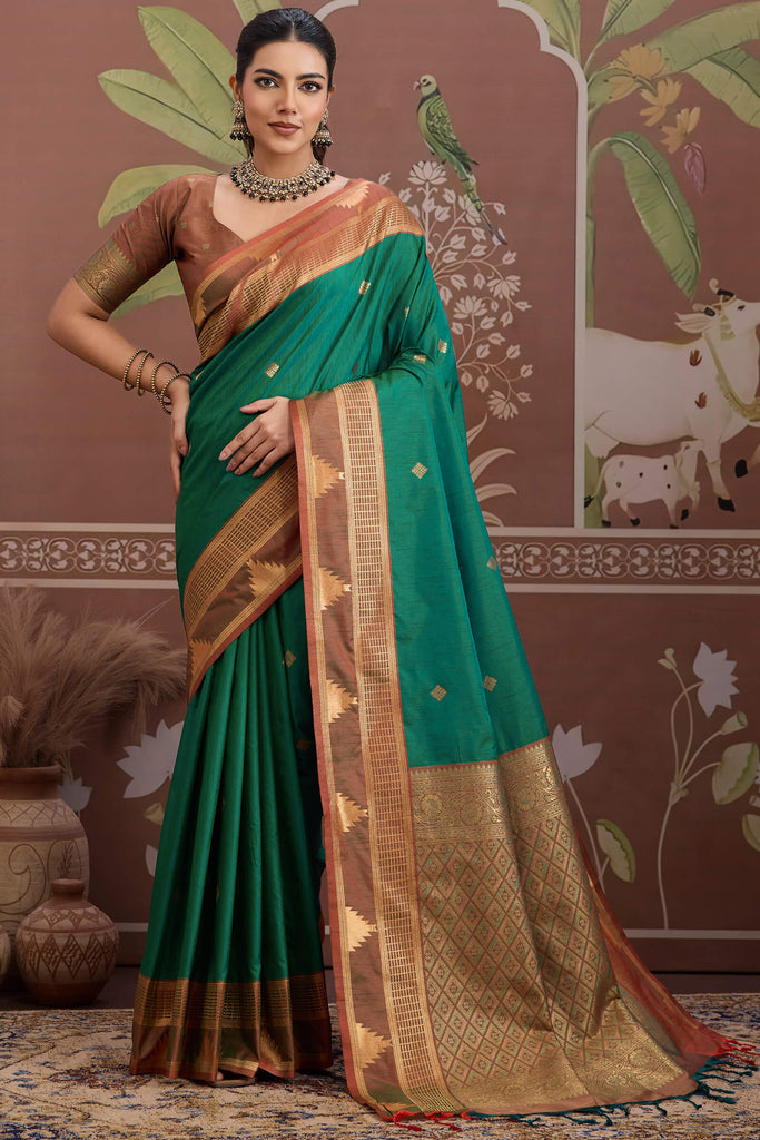 Gable Green Banarasi Tussar Silk Saree