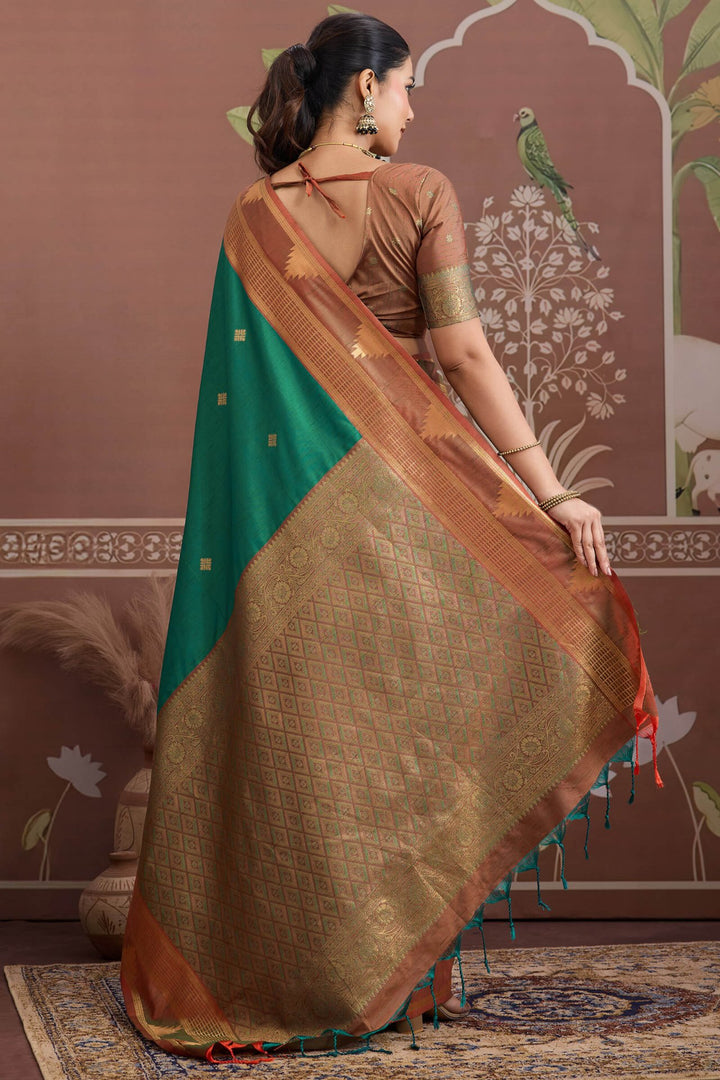Gable Green Banarasi Tussar Silk Saree