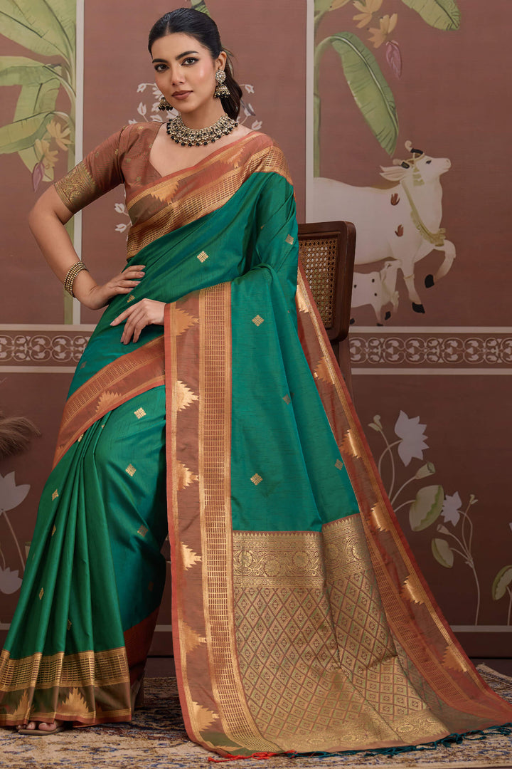 Gable Green Banarasi Tussar Silk Saree
