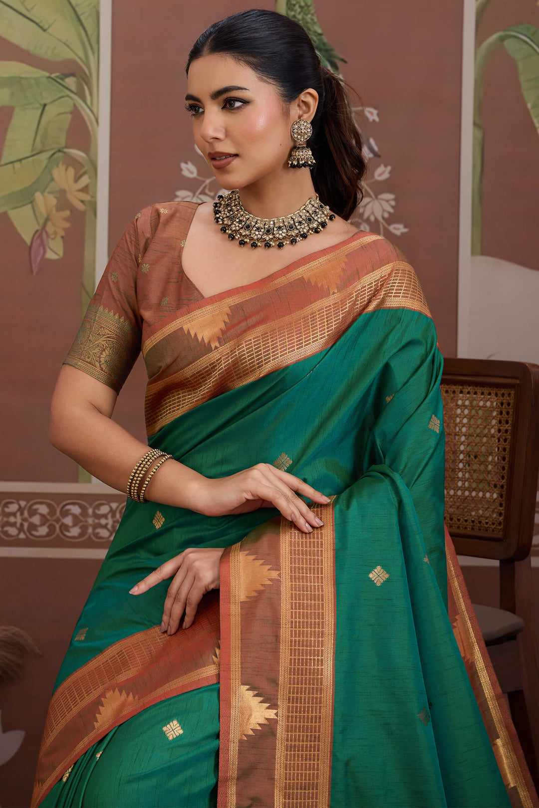 Gable Green Banarasi Tussar Silk Saree