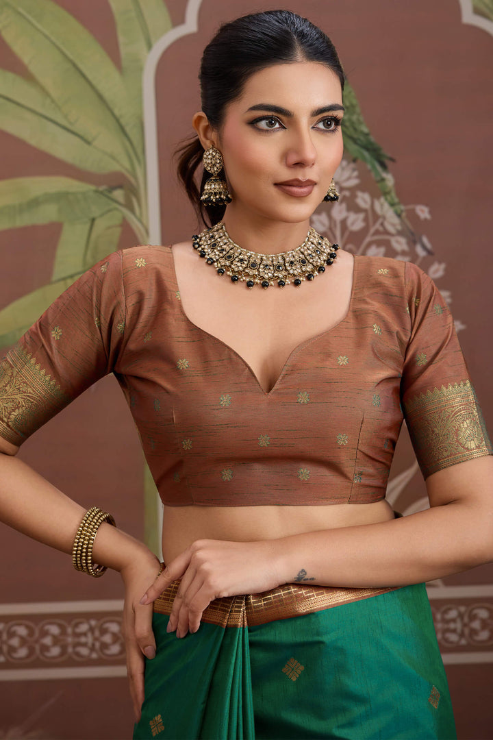 Gable Green Banarasi Tussar Silk Saree