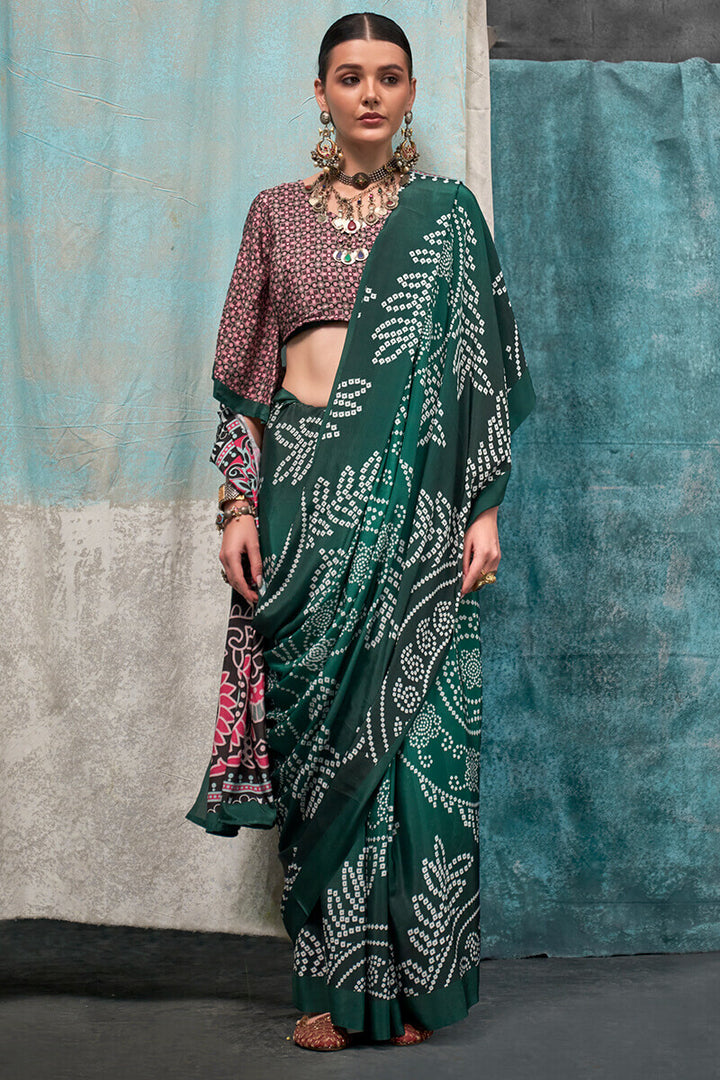 Gable Green Printed Crape Silk Saree