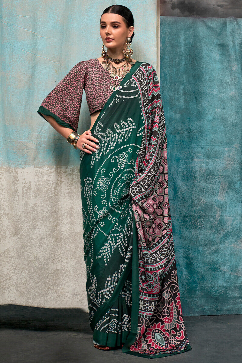 Gable Green Printed Crape Silk Saree