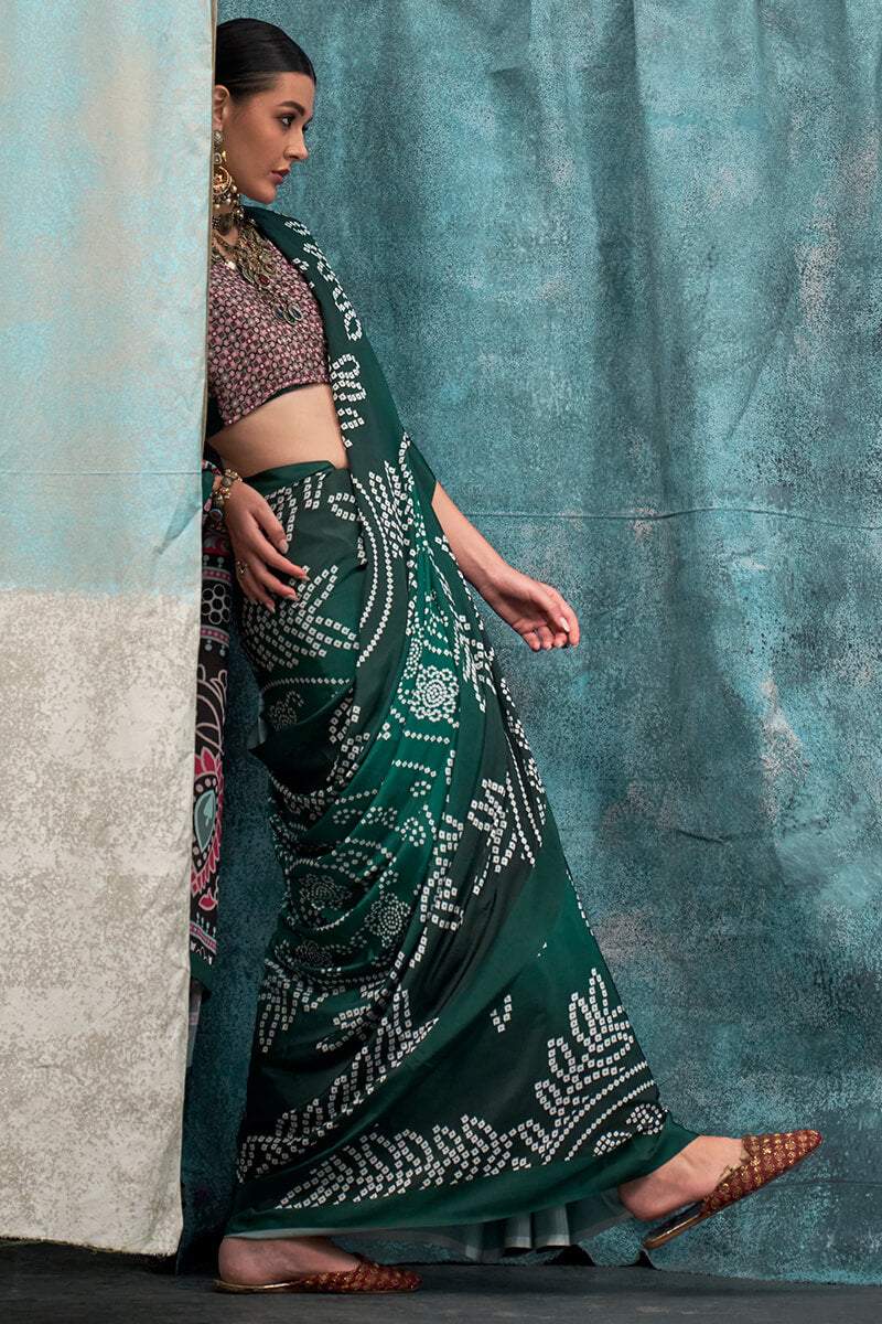 Gable Green Printed Crape Silk Saree