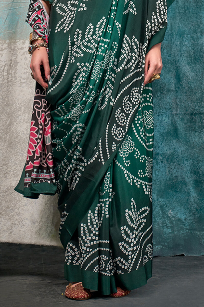 Gable Green Printed Crape Silk Saree