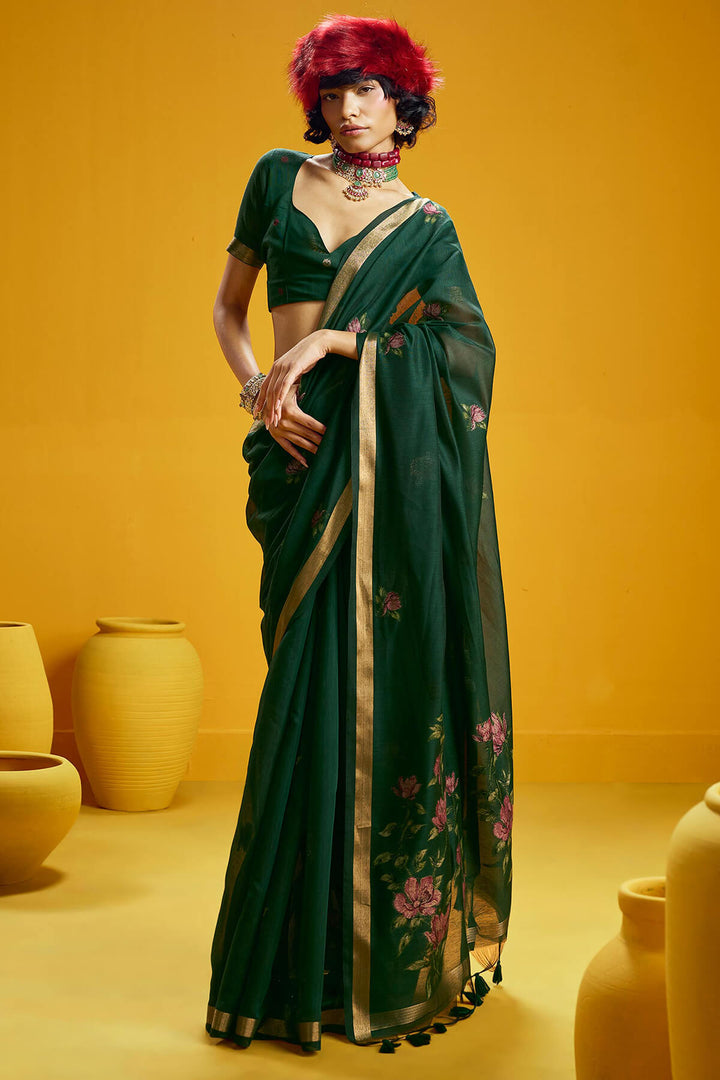 Gable Green Pure Munga Cotton Silk Saree