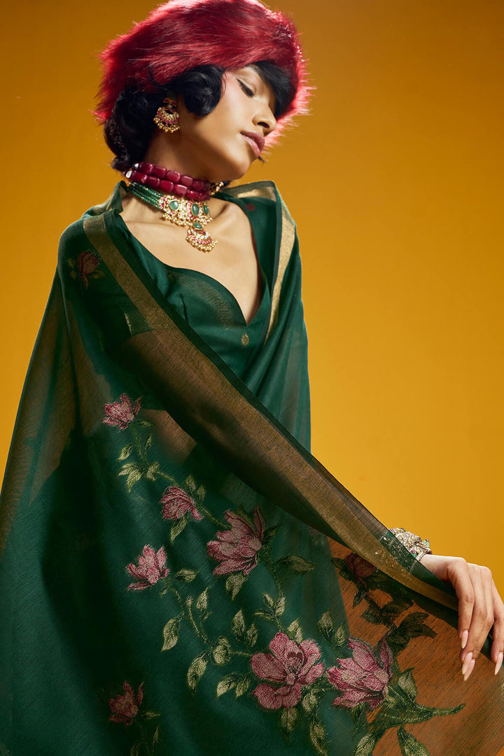 Gable Green Pure Munga Cotton Silk Saree