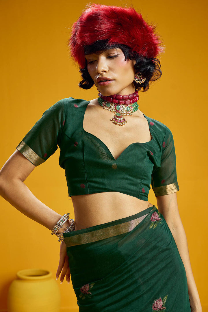 Gable Green Pure Munga Cotton Silk Saree
