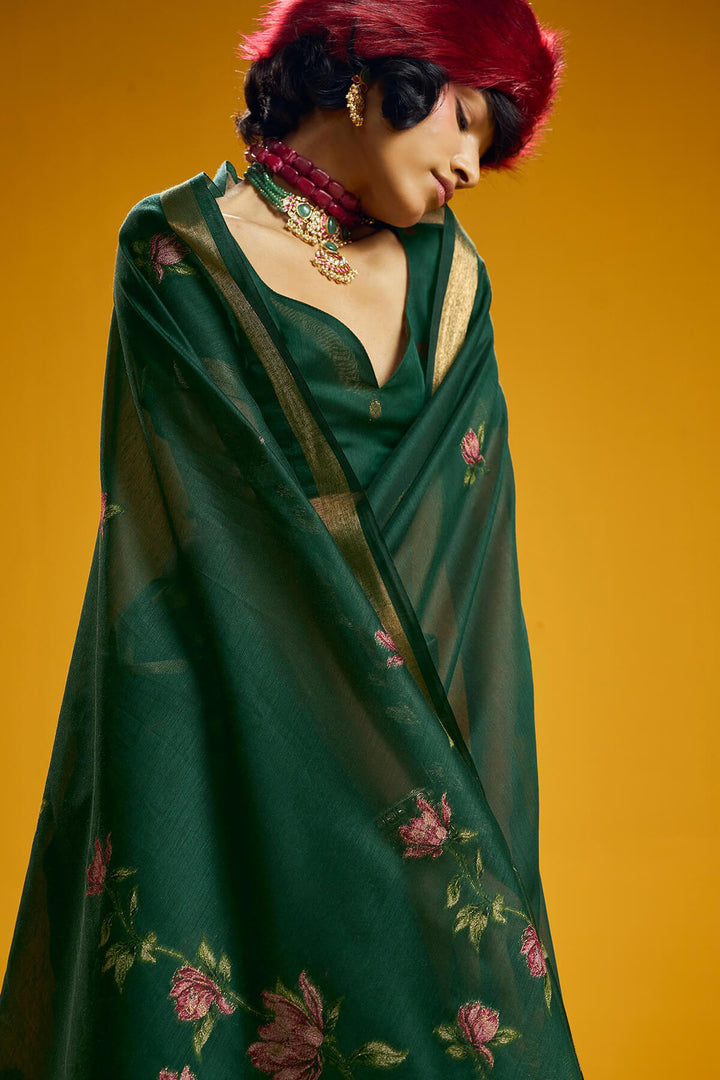 Gable Green Pure Munga Cotton Silk Saree