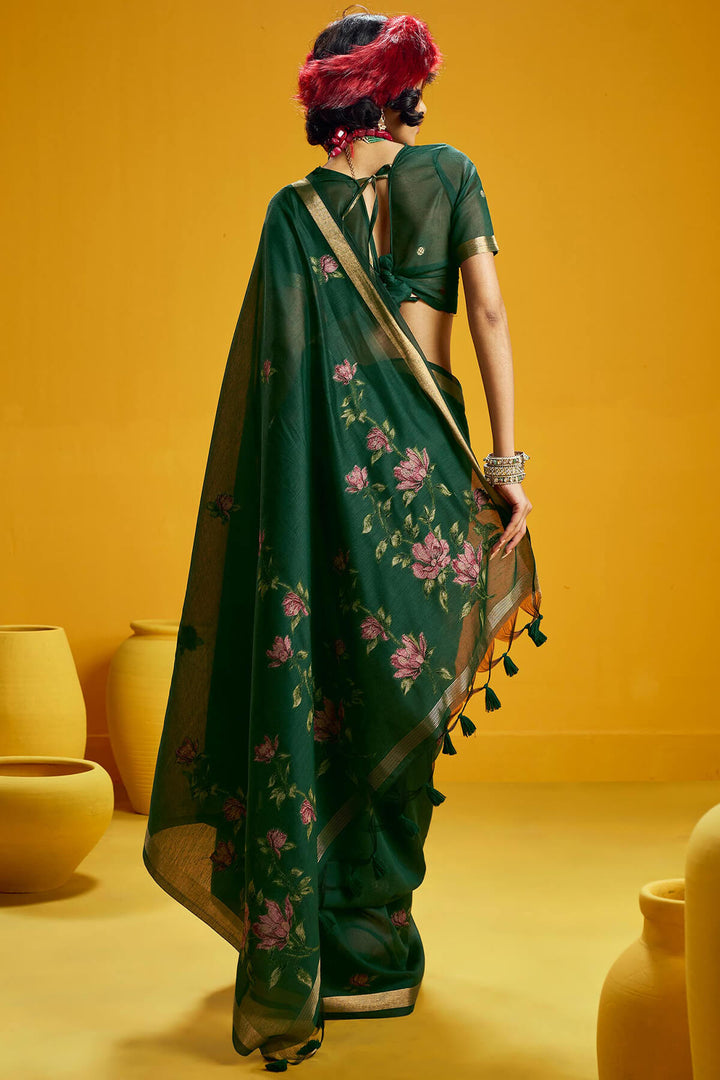 Gable Green Pure Munga Cotton Silk Saree