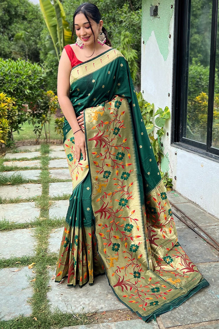 Gable Green Zari Woven Paithani Silk Saree