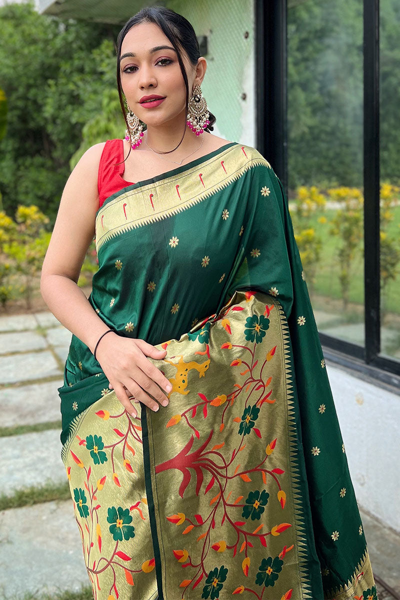 Gable Green Zari Woven Paithani Silk Saree