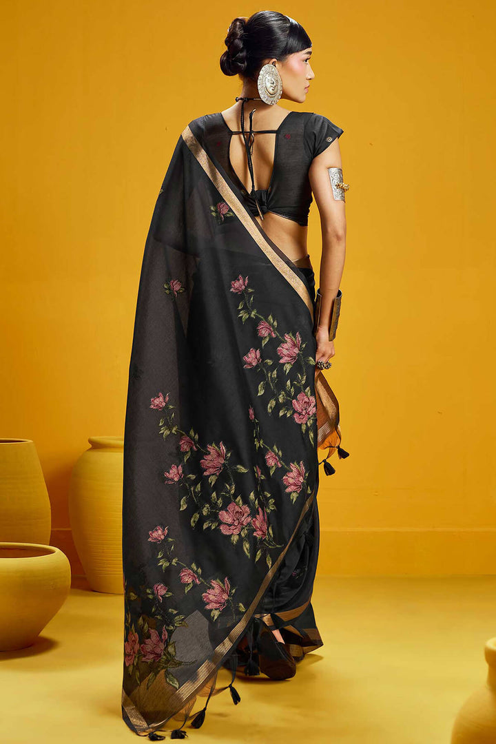 Galaxy Black Pure Munga Cotton Silk Saree