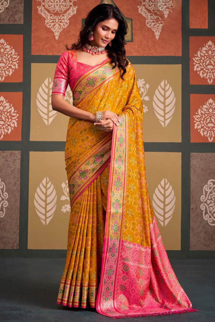 Gamboge Yellow Soft Patola Silk Saree