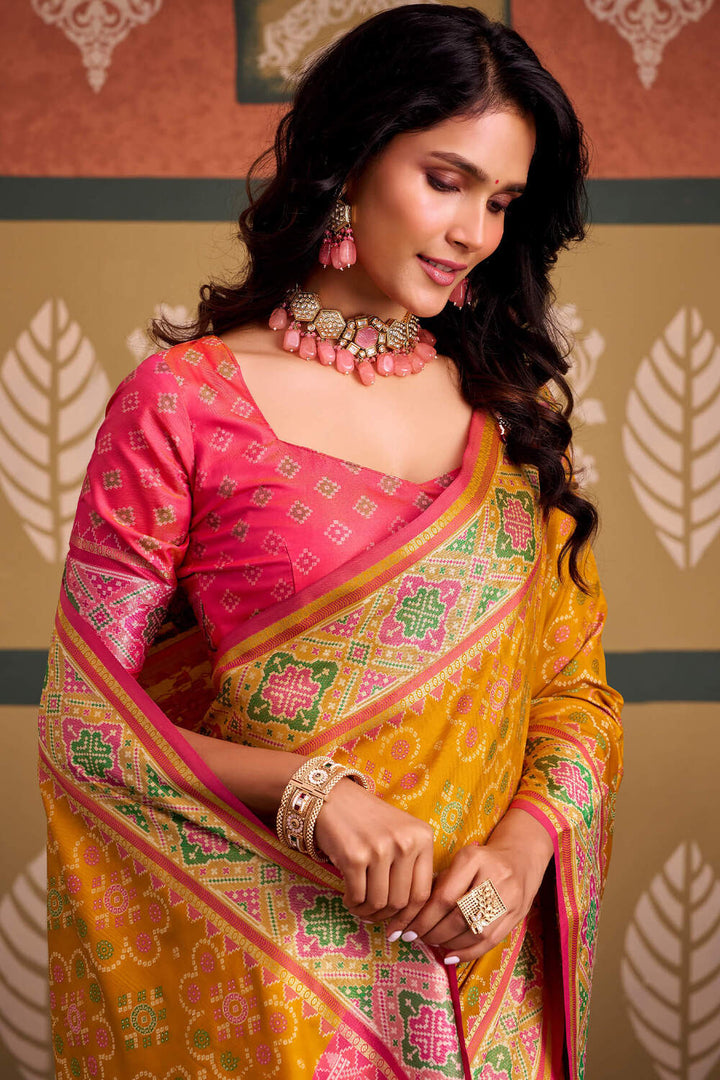 Gamboge Yellow Soft Patola Silk Saree