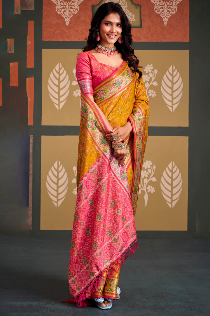 Gamboge Yellow Soft Patola Silk Saree