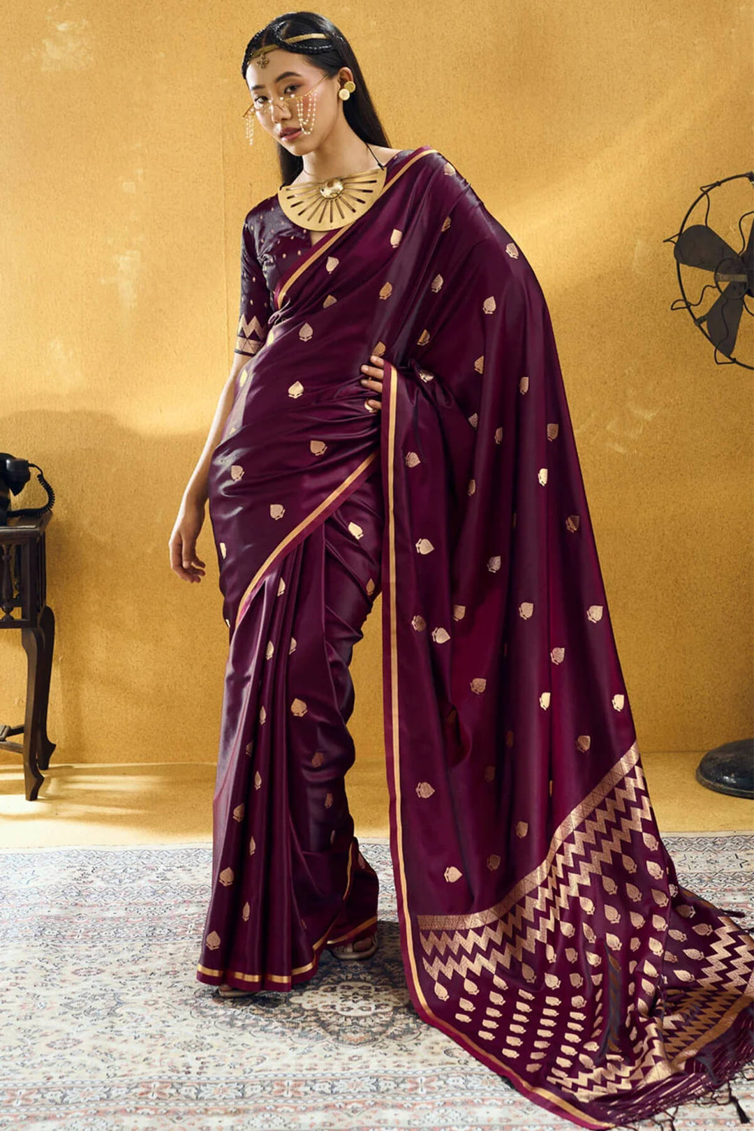Garnet Wine Banarasi Satin silk saree
