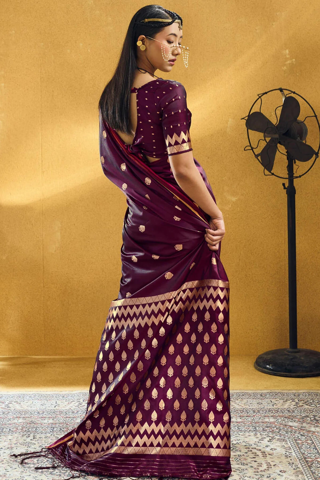 Garnet Wine Banarasi Satin silk saree