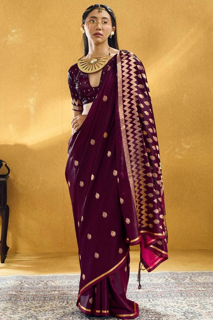 Garnet Wine Banarasi Satin silk saree