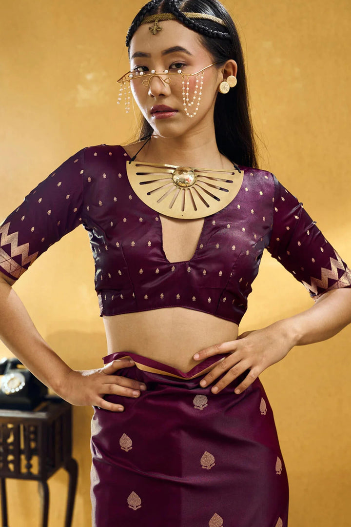 Garnet Wine Banarasi Satin silk saree