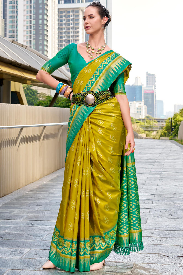 Gecko Green Soft Banarasi Silk Saree