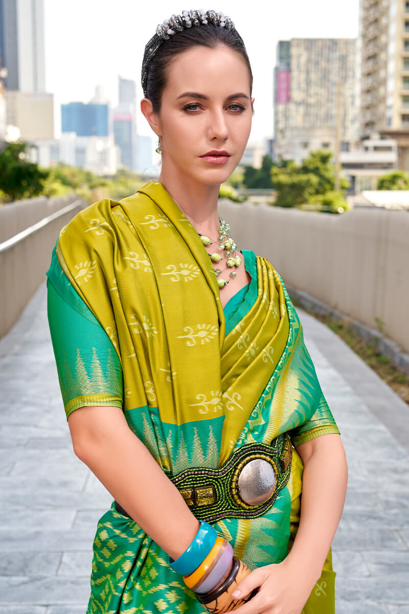 Gecko Green Soft Banarasi Silk Saree
