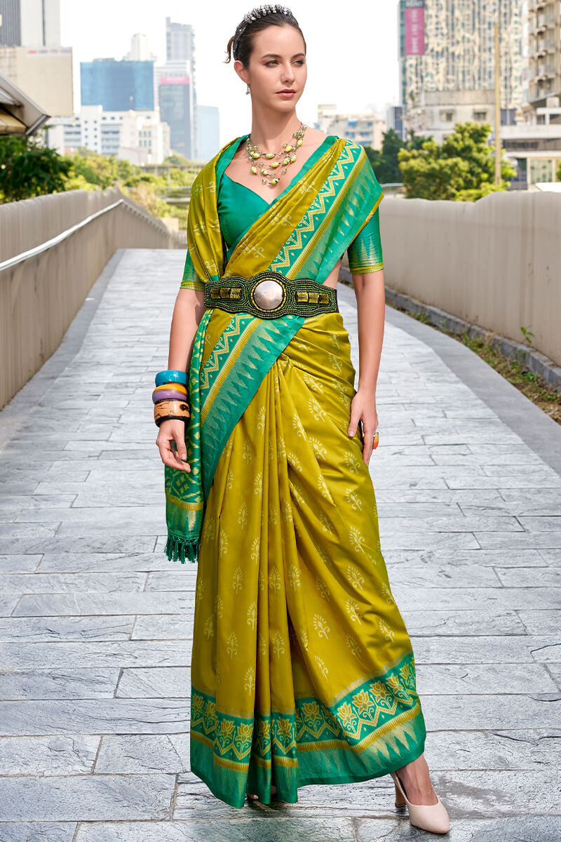 Gecko Green Soft Banarasi Silk Saree
