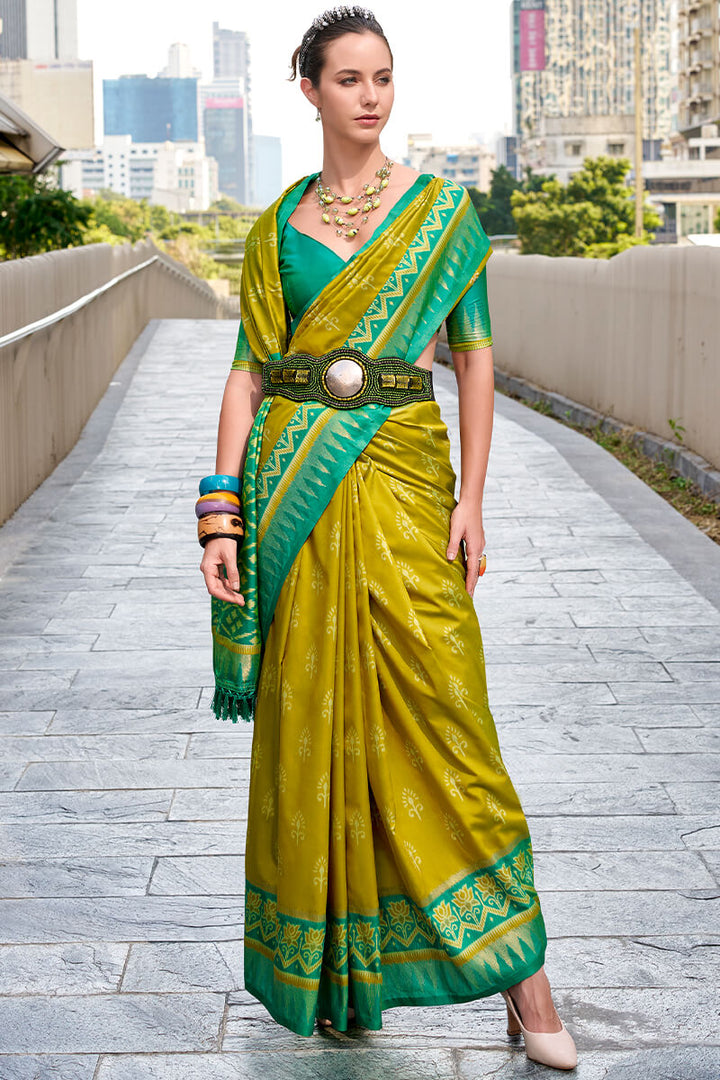 Gecko Green Soft Banarasi Silk Saree
