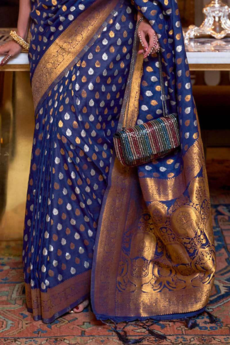 Gem Blue Copper Zari Woven Banarasi Silk Saree
