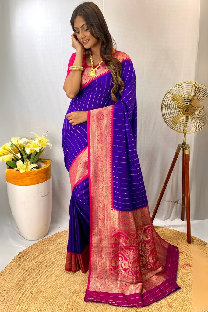 Gem Blue Zari Woven Banarasi Silk Saree