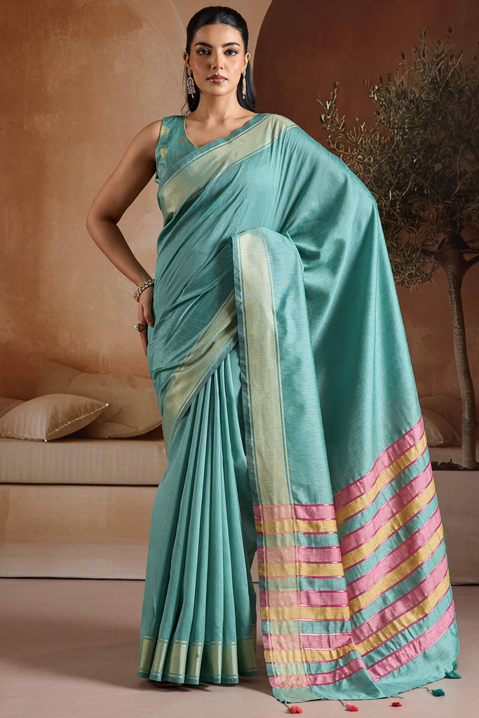 Glacier Blue Bhagalpuri Silk Saree