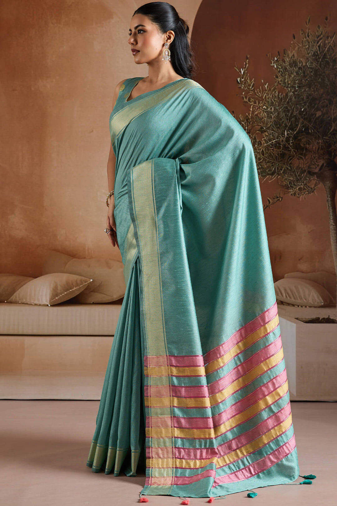 Glacier Blue Bhagalpuri Silk Saree
