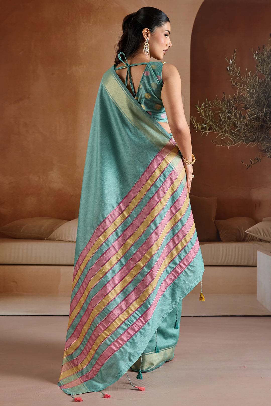 Glacier Blue Bhagalpuri Silk Saree