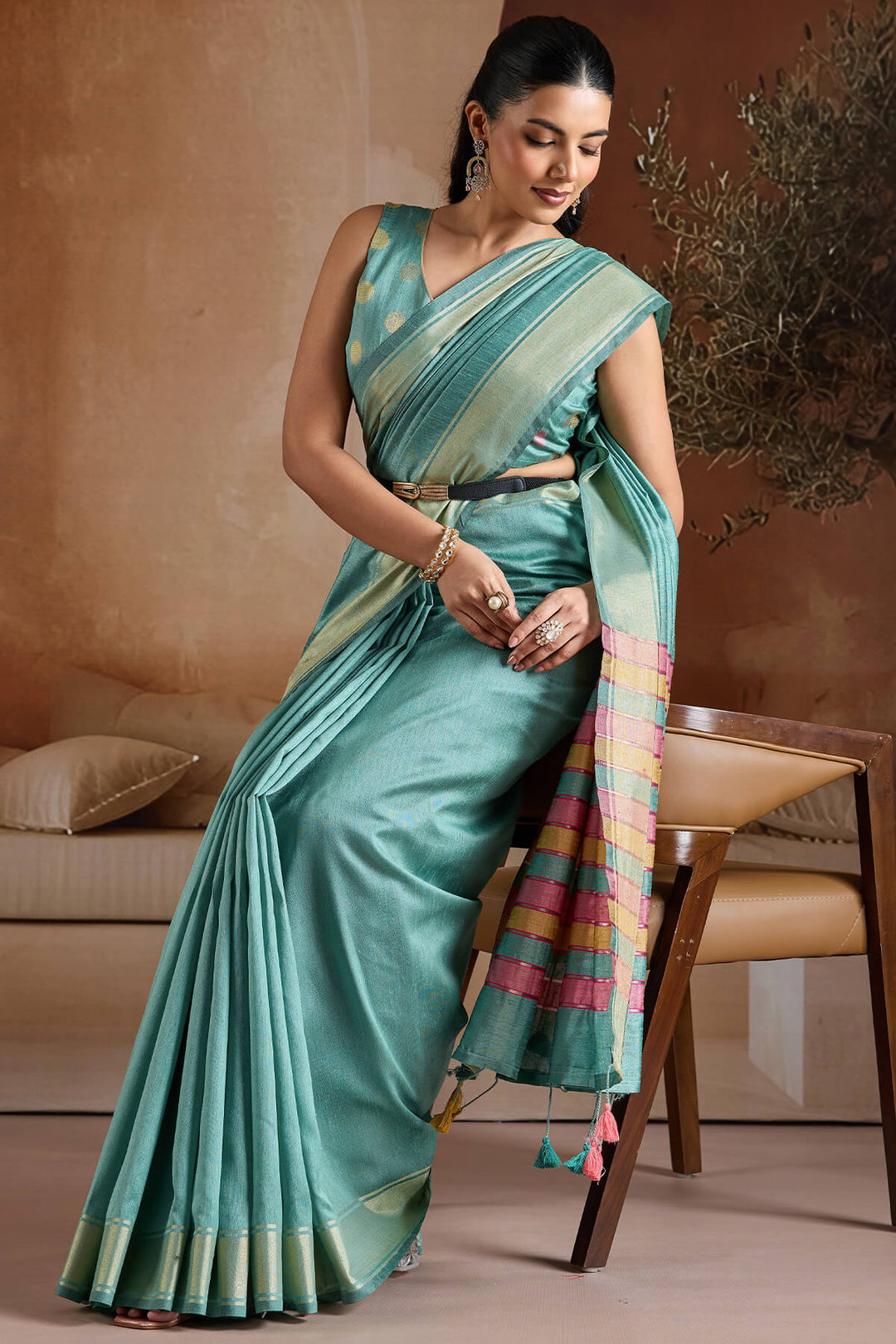 Glacier Blue Bhagalpuri Silk Saree