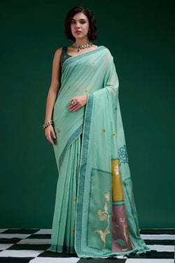 Glacier Blue Jamdani Cotton Silk Saree