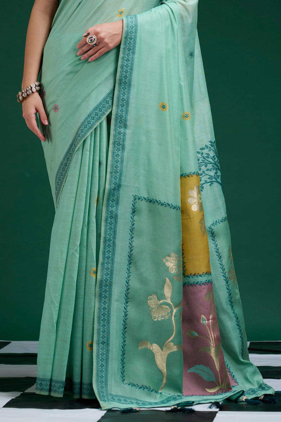 Glacier Blue Jamdani Cotton Silk Saree