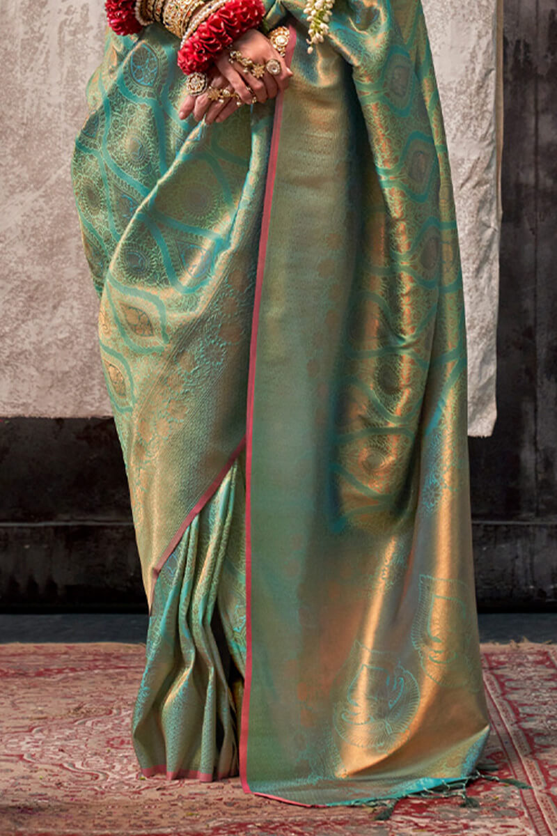 Glade Green Kanjivaram Handloom Silk Saree